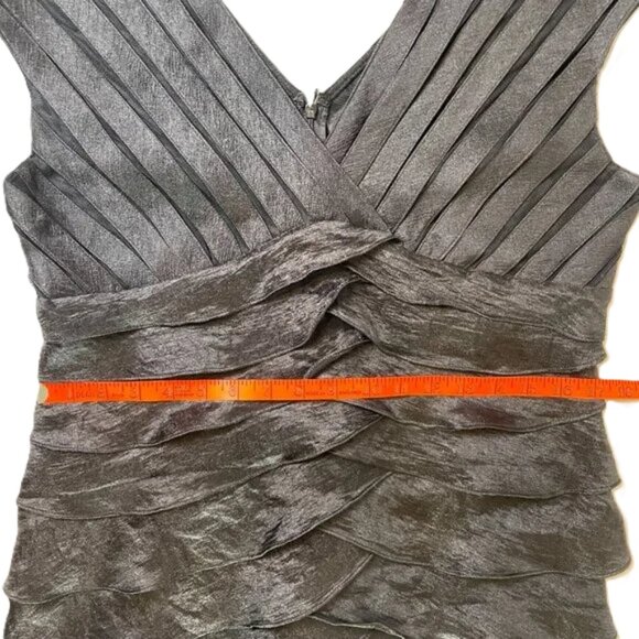 Scarlet Nite Black Tiered Ruffle Evening Cocktail Dress V Neck Size 12 - Picture 8 of 12